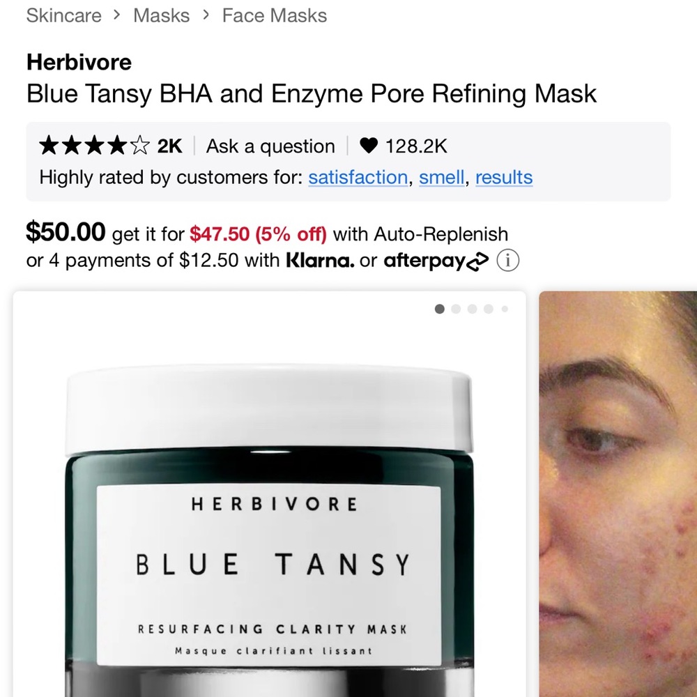 Herbivore resurfacing, clarity, mask for the face facial mask price is $50 only